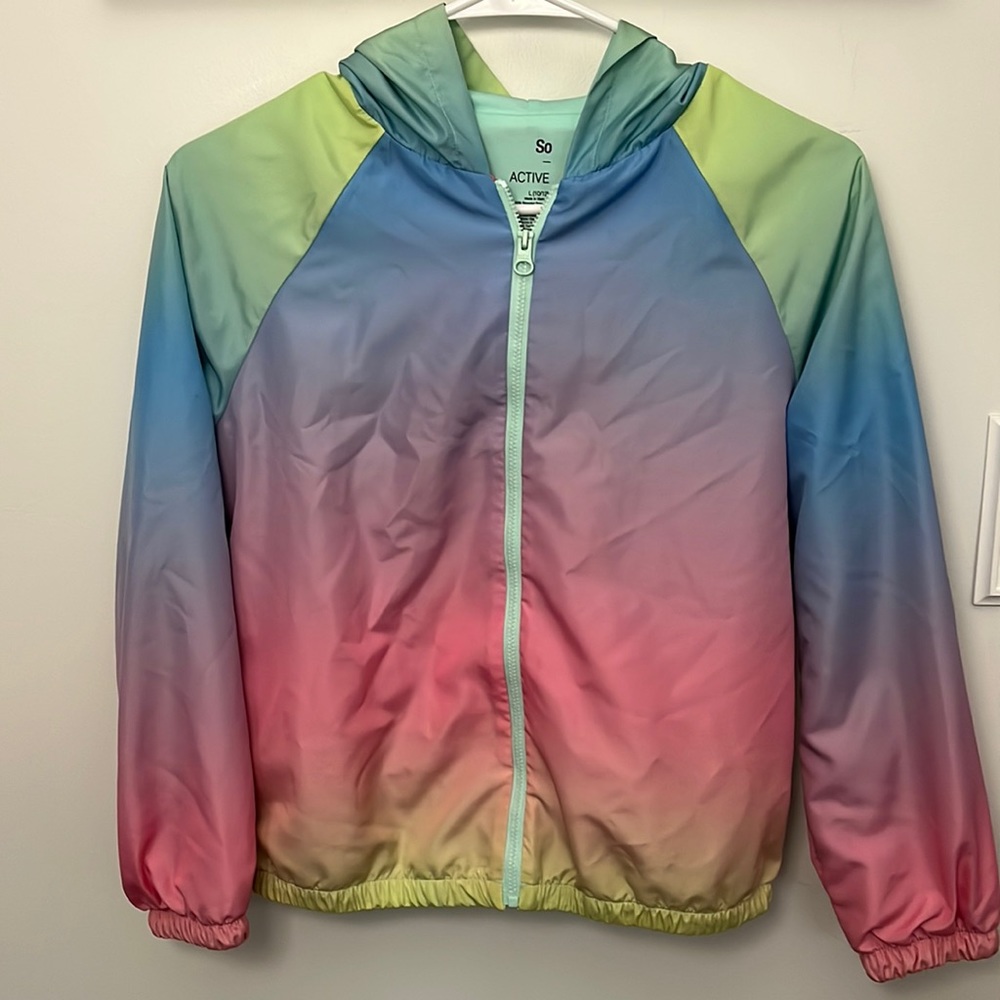 SO Girl Size L (10/12) Hooded Windbreaker.